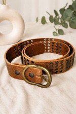 Ceinture en cuir véritable "CERISE" cloutée – Taille 90/36 - marron