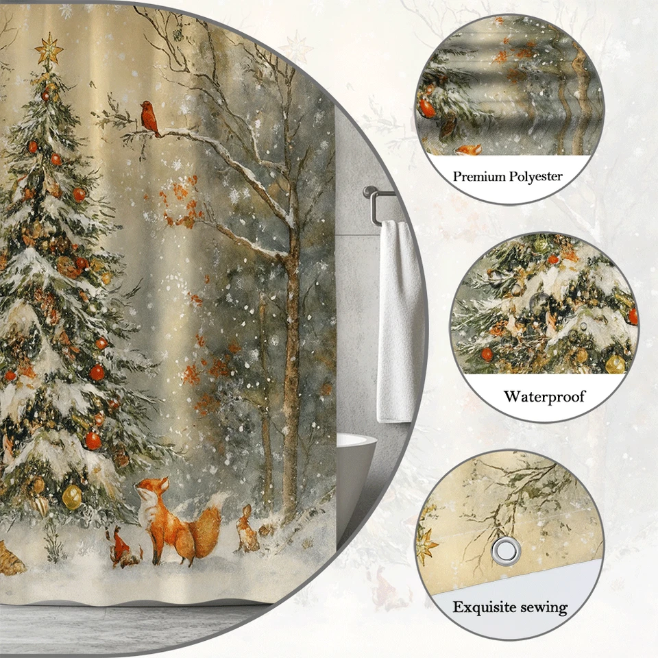 Зимняя занавеска для душа с лисой и елкой Wonderland - Изображение 3 из 4