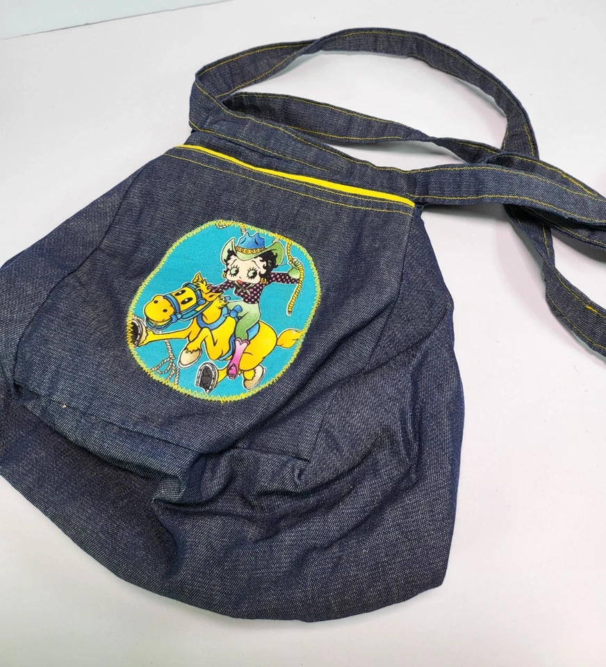 De Colección Hecho a Mano Betty Boop Azul Denim Amarillo Bolso de Hombro Cartera Rockabilly Vaquera Foto 4 de 4