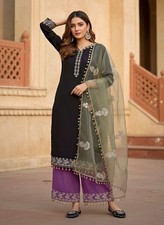 New Launching Roman Silk Black Salwar Kameez With Dupatta For Party Wear