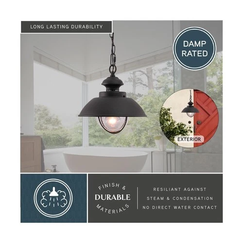 1-Light Black Coastal Barn Dome Pendant, Outdoor, Clear Glass - Picture 6 of 9