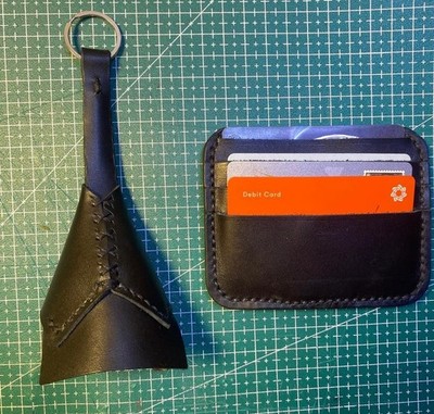 Handmade Genuine Leather Card Holder & Key Organizer Set Minimalist Slim Wallet