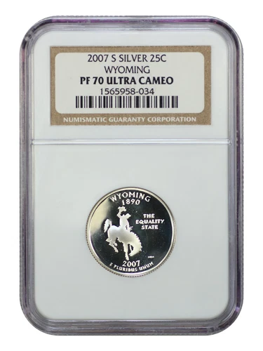 2007-S 25C Wyoming NGC PR70DCAM (Silver) - Washington 50 States Quarters