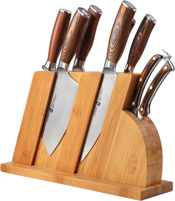 TUO 8pcs Japanese Kitchen Chef Knives Set with Wooden Block - Fiery Phoenix