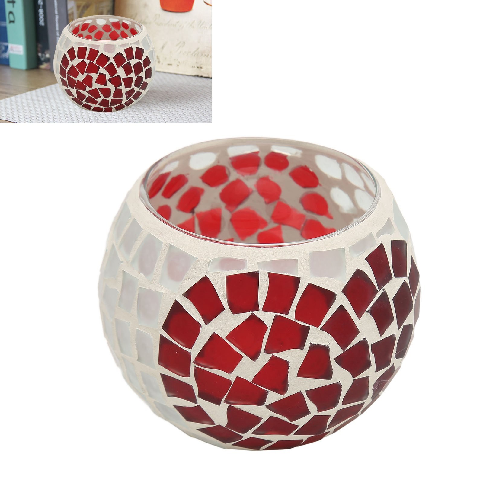 Mosaic Candle Holder Love Heart Pattern Exquisite Handcrafted Glass Candle