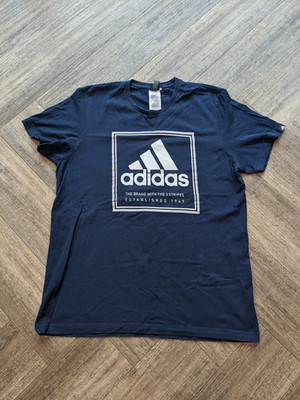 Adidas Grafik Logo T-Shirt blau Streetwear Freizeit Athleisure Skate Herren Large