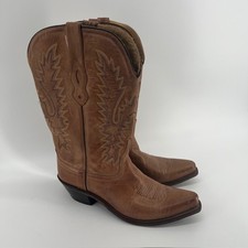 Old West Tan Leather Cowgirl Boots Womens Size 9.5 Western Festival Pointed Toe