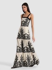 Alice + Olivia Saige Off White Black Tiered Maxi Dress 2 NWT $695