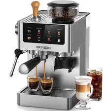 Espresso Machines with Burr Grinder, 20 Bar, Milk Frother Steam Wand, Stainle...