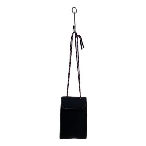 LOEWE Black Leather Neck Pouch Phone Shoulder Bag Mini Crossbody Auth