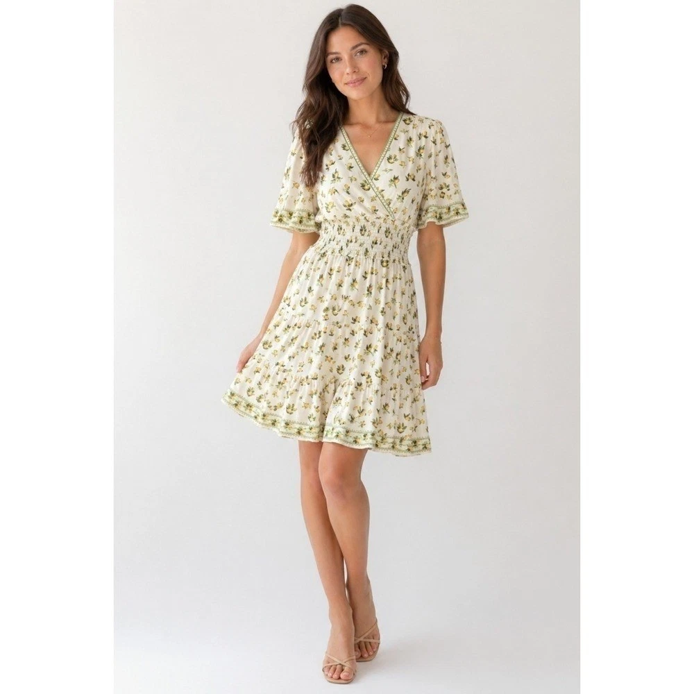 mini max studio dresses Max Studio Ruffle Collar Print Tiered Maxi Dress In Green/ Ditsy Mini Floral