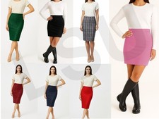 Women's Pull-On Scuba Pencil Skirt Bodycon Fit Knee Length Casual Uniform Wear