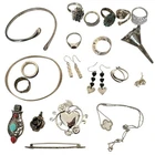 Sterling Silver Jewelry Mixed Lot 925 Marked Rings Bracelet Brooch Vintage 113gm