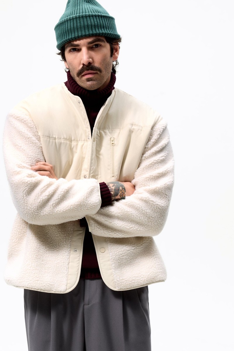 New Zara Contrasting Fleece Jacket S White 4387/310 overshirt