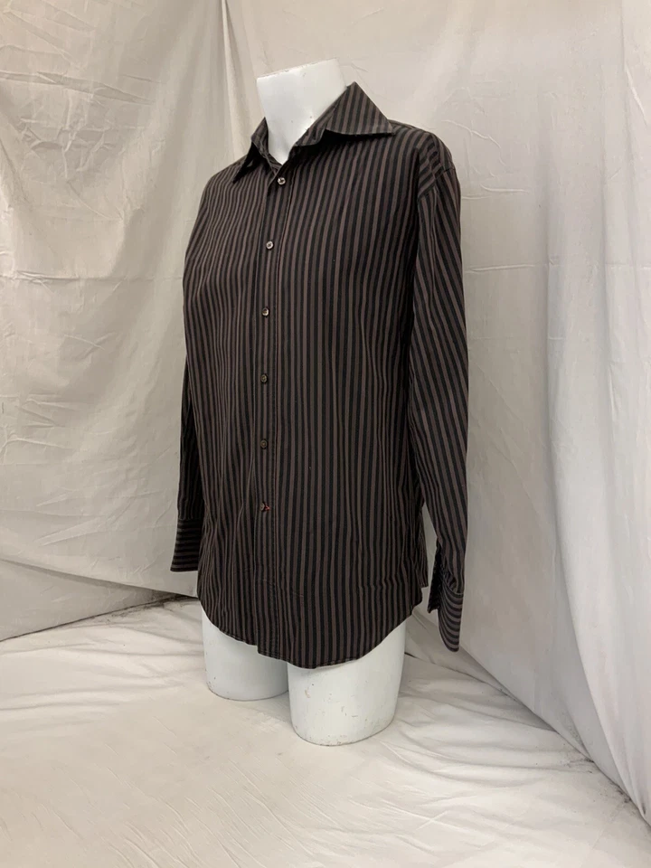 Camisa Report Collection M Negra Púrpura Rayas 100% Algodón YGI N2-844 Foto 4 de 4