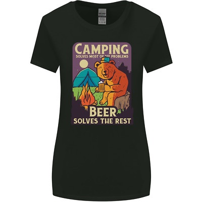 Lustiges Damen-T-Shirt Camping löst die meisten meiner Probleme breiter geschnitten