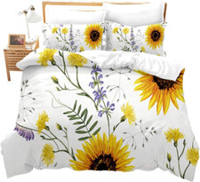 Sunflower Duvet Cover Set Full Size for Teens Floral Branches Bedding Set Garden
