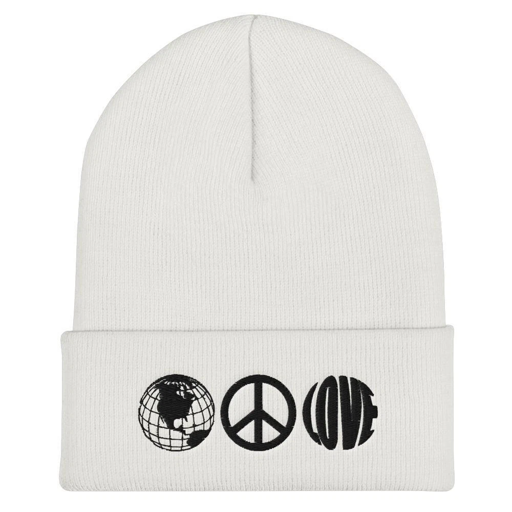 Love and Peace Embroidered Unisex Cuffed Beanie