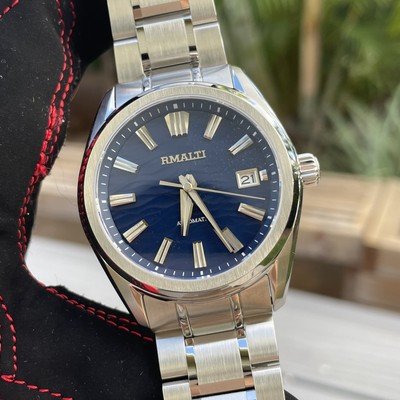 GS Blue Wave Style Seiko NH35 Movement 40mm Automatic Watch W/ Clear Case Back