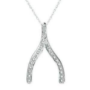 Authentic 1/8 Ct Natural Diamond Wishbone Pendant Necklace 14k Gold Plated Sterling