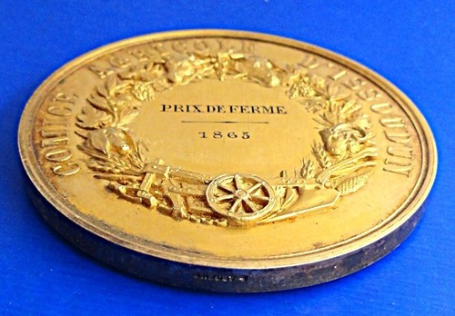 FRANCE medal award. COMICE AGRICOLE D'ISSOUDUN PRIX DE FERME 1865 Ø 47 mm 46 gr - Picture 7 of 12