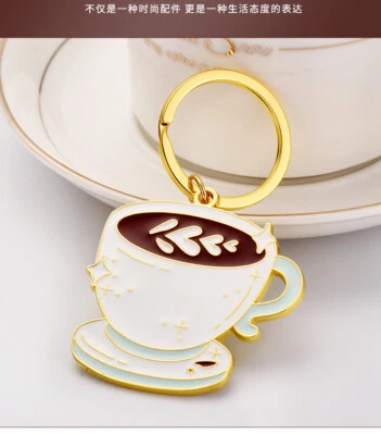 Coffee Cup Mug Cappuccino Keyring Novelty Metal Key Ring For Coffee Lovers - Image 1 of 4