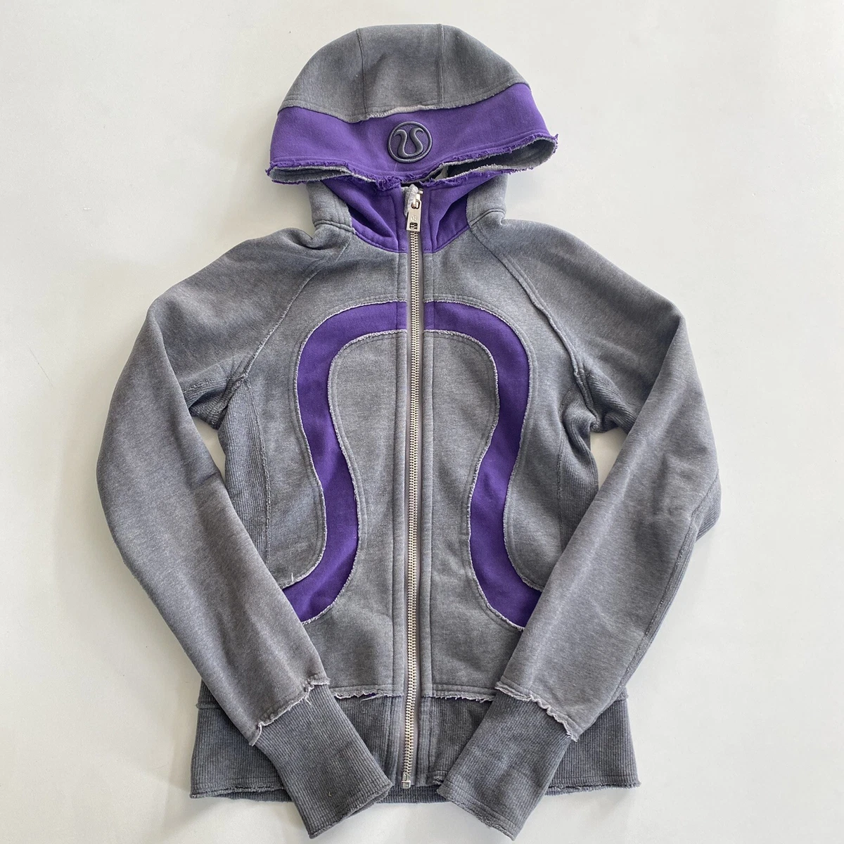 Lululemon Gray Purple Distressed Scuba II Zip Up Jacket Sweater Hoodie Size  4