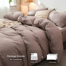 Bedding Duvet Cover Set 100 Washed Cotton Linen Texture Breathable