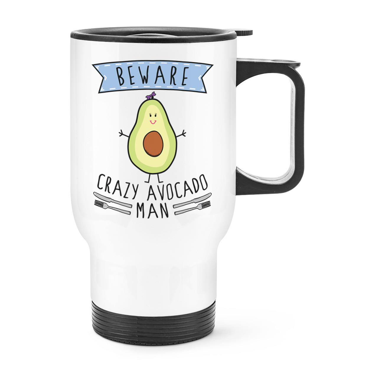 Beware Crazy Avocado Man Travel Mug Cup With Handle - Funny Healthy Thermal