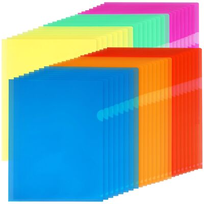 KTRIO 48 Pack Plastic File Folders, Clear Colored Project Pockets ...