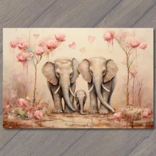 Art Print Elephant Family Joins Celebration Love with Hearts Blooms 💖🐘🌺