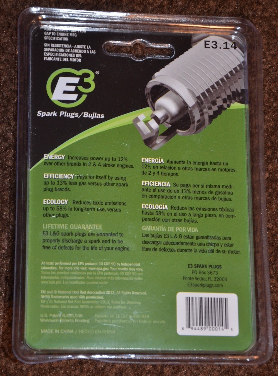 E3 E3.14 Spark Plug 13/16" Fill Gap 0.551" Thread 3/4" Hex small engine