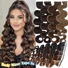 Wavy Tape In 100 Real Remy Virgin Human Hair Extensions Double Thick Skin Weft