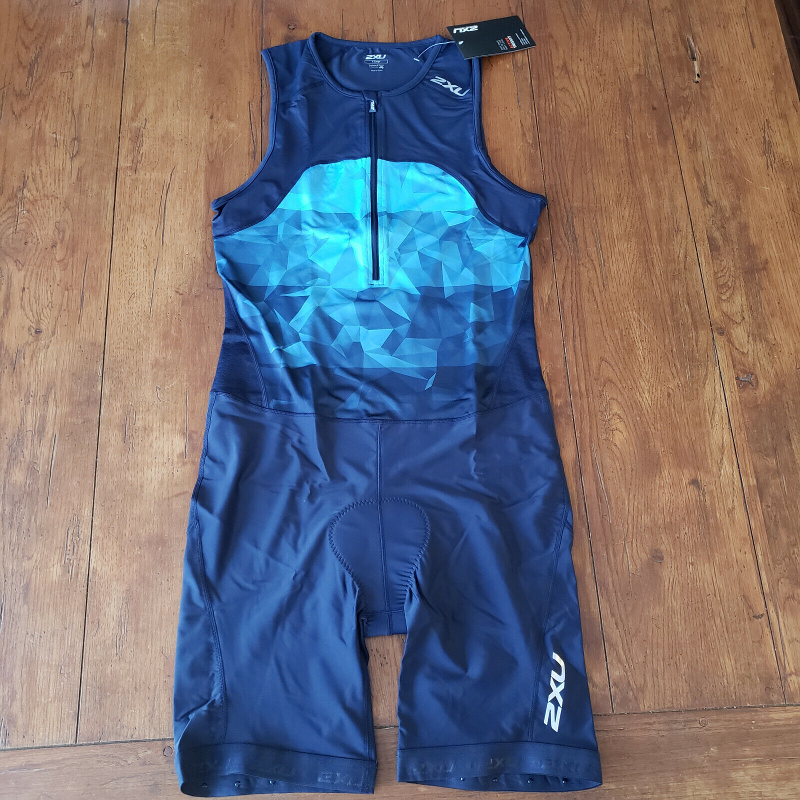 2XU Mens XL TriSuit Active Triathlon Black Blue Sleeveless Skins