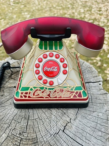 Vintage Coca Cola Light Up Telephone Stain Glass Look Push Button/ No Cords - Picture 4 of 15