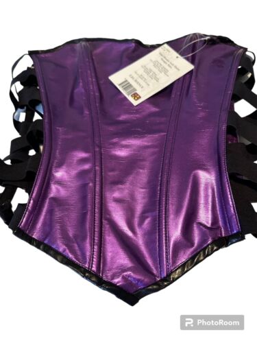 Leg Avenue Vinyl Bustier With Elastic Strappy Sides Purple/Black Size M~NWT - Picture 1 of 5