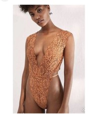 HAH x Free people cut to the chase sheer lace bodysuit brown sugar size S NWT