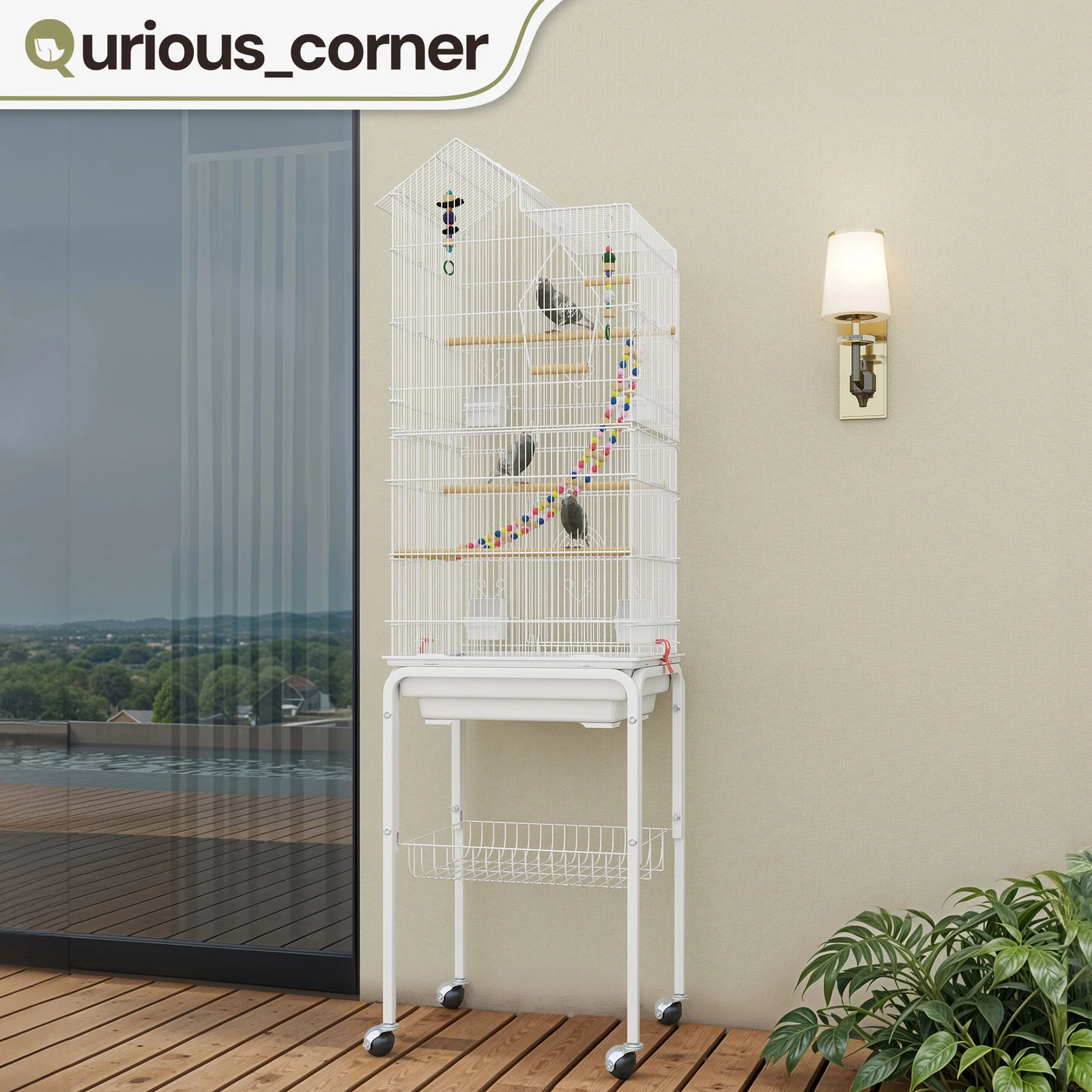 62" Tall Metal Bird Cage / Bird House Parakeet Canary Lovebird w/ FREE TOYS