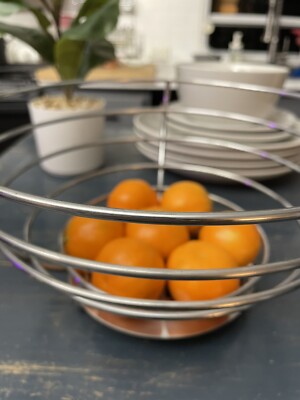 80's Contemporary Modern Silver Fruit Bread Basket Tulips