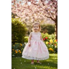 American princess Girls Flower Girl Party Dress Pink Sz 4T Pearl bling petticoat