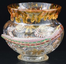 RARE c1900 MOSER BOHEMIAN APPLIED SALAMANDER FIGURAL ENAMELED ART GLASS VASE N/R