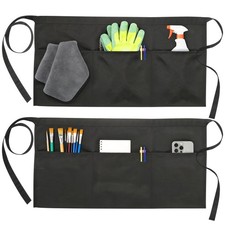 2-Pack Black Server Aprons with 3 Pockets, Adjustable Water-Resistant Waist H...