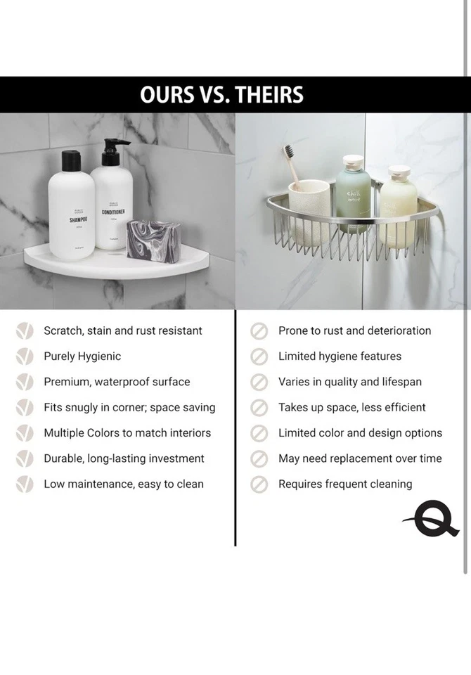 Prateleira de chuveiro Questech 8" canto, organizador de chuveiro retrofit para paredes de azulejos, branco - Imagem 4 de 4