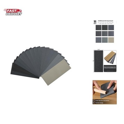 Bates 18 Pack Sandpaper - 12 Grits, 120 to 3000 Assorted Grit for Metal, Wood...