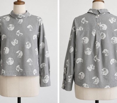 COS Women's EU 38 US M Gray White Floral 100% Cotton Long Sleeve Collared Blouse