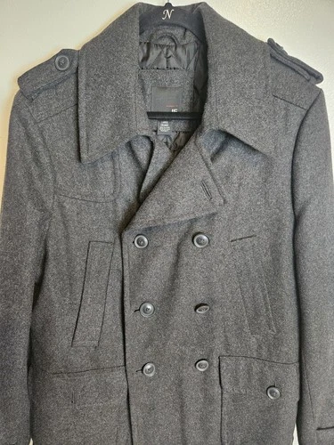 JF J.Ferrar Men Gray Modern Fit Double Breasted Pea Coat Jacket Size L NWOT/Min image 6