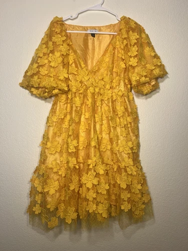 Anthropologie Delfi Floral Textured Mini Dress Size S Yellow