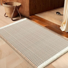 Waffle Bath Mat Brown Cream 32"X20", Boho Woven Modern Bath Mat Rugs, Absorben