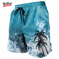 2025 Men'S Coconut Tree Swim Trunks Swim Shorts Mid Waist Hawaiian Vacation Draw