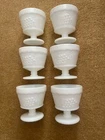 SIX Milk Glass 3-3/4" Pedestal Sherbert Dessert Bowls Grapes & Leaf Design Pre-O